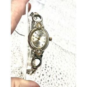 VTG affinity GOLD/silver Tonequartz watch heart shaped link rhinestones new btry
